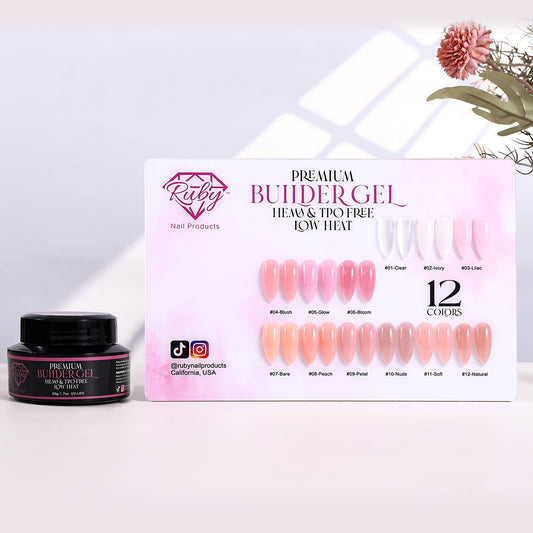 Ruby Premium Builder Gel in Jar 50g 50ml HEMA and TPO Free Low Heat 12 Colors
