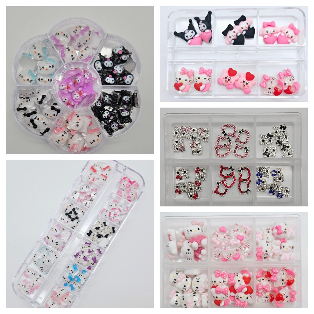 Kawaii nail charms in boxes mix style