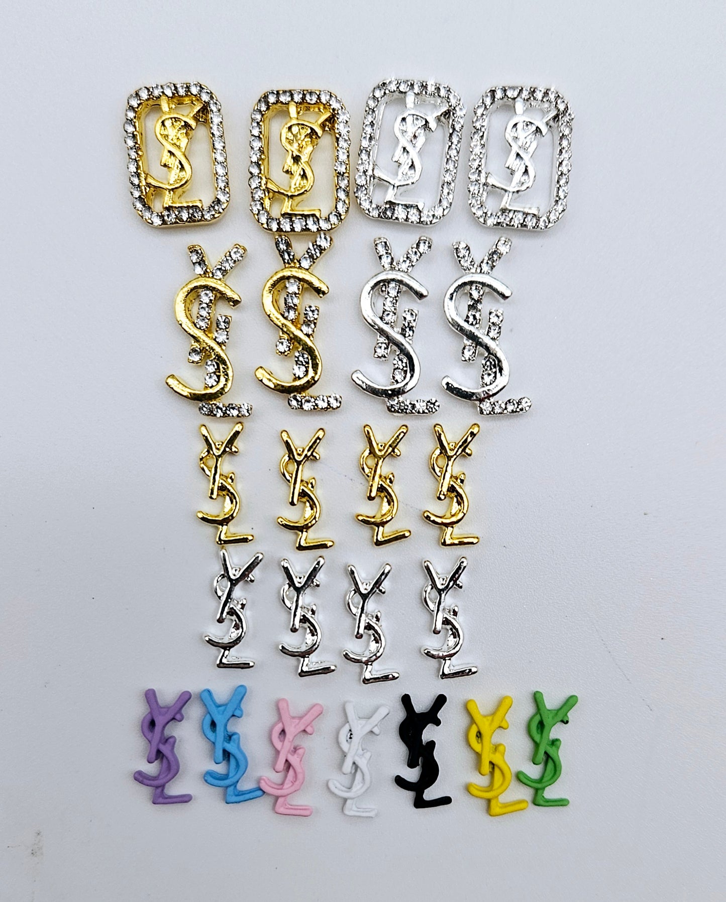 Luxury Logo (y.sl) Nail Charms Alloy and Zircon High Quality