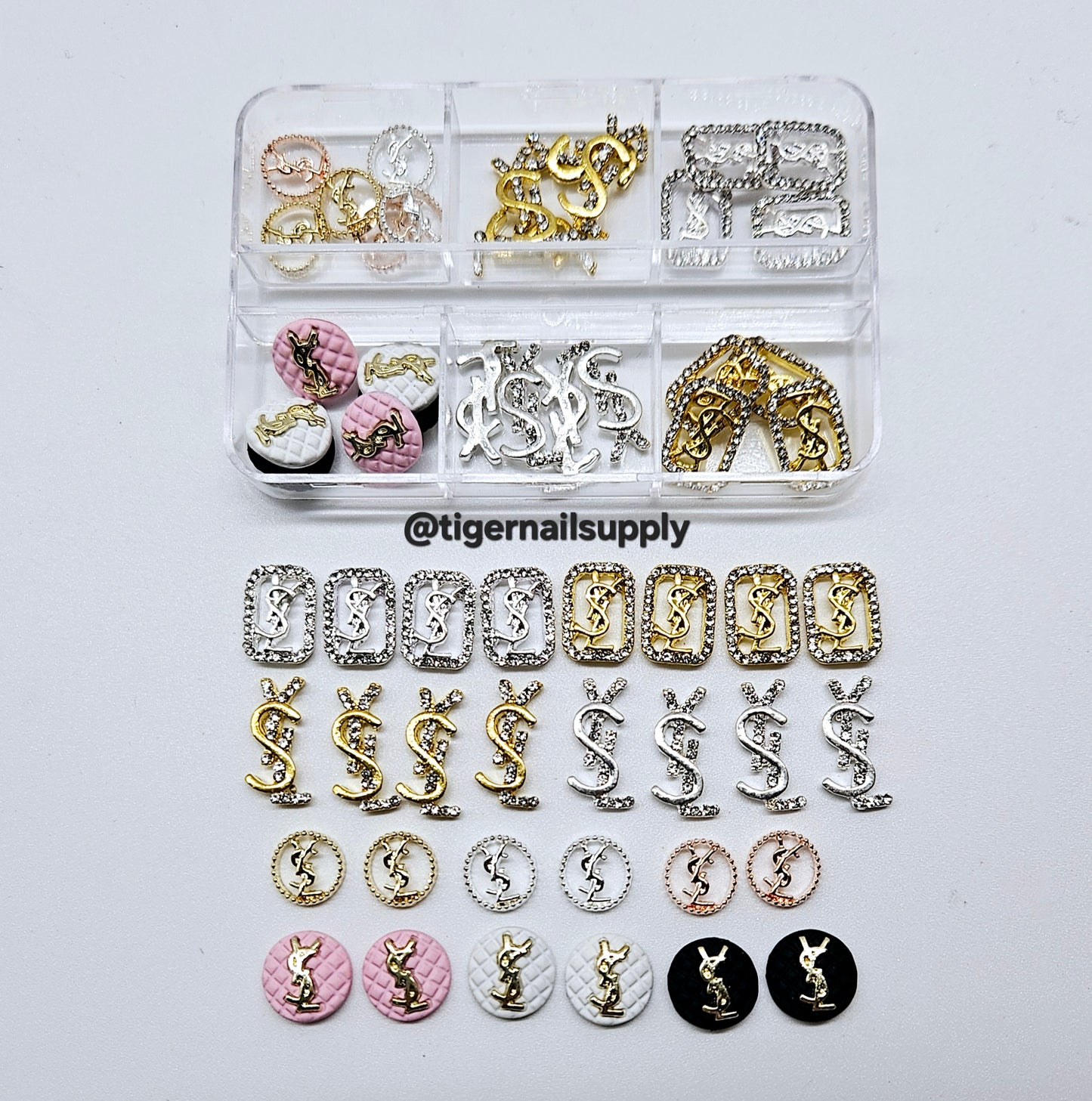 Luxury Logo (y.sl) Nail Charms Alloy and Zircon High Quality