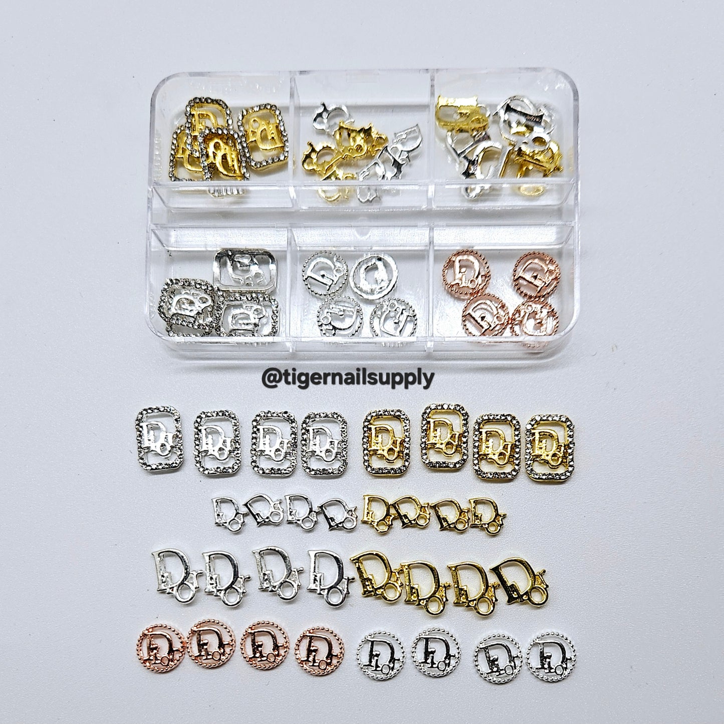 Luxury Logo (D.i.or) Nail Charms Alloy and Zircon High Quality