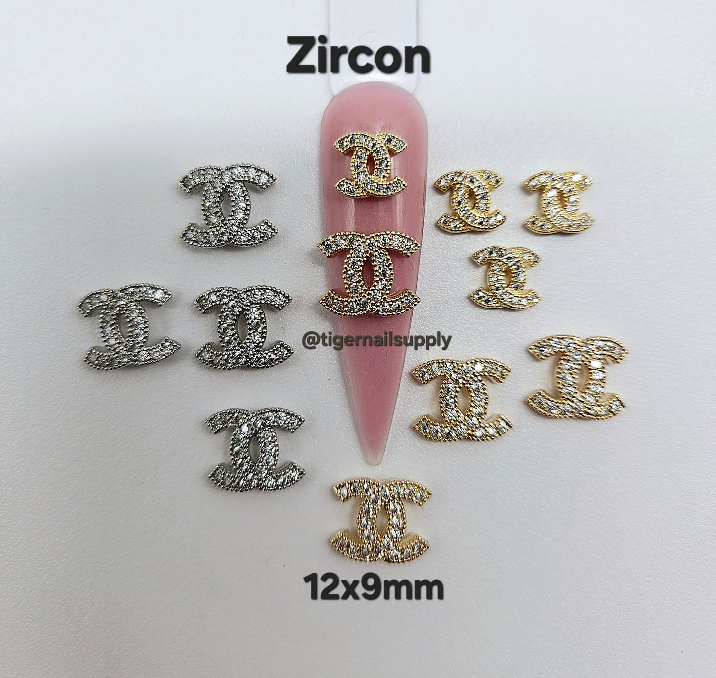 Luxury Logo (C.c) Nail Charms Alloy and Zircon High Quality