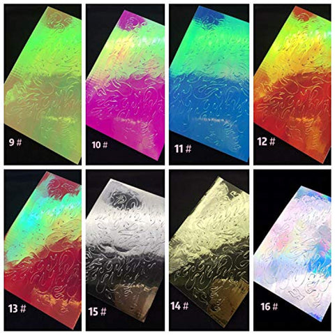 16pcs Set Holographic Laser Foil Flame Fire Design Nail Art Sticker Decal