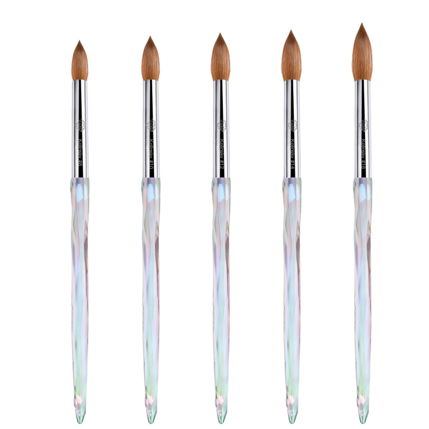 Ruby 100% Premium Pure Kolinsky Acrylic Brushes Pink and Clear Crystal Handle UNCRIMPED