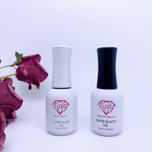 Ruby Essential Gel Products White, Black, Top, Base 0.5oz