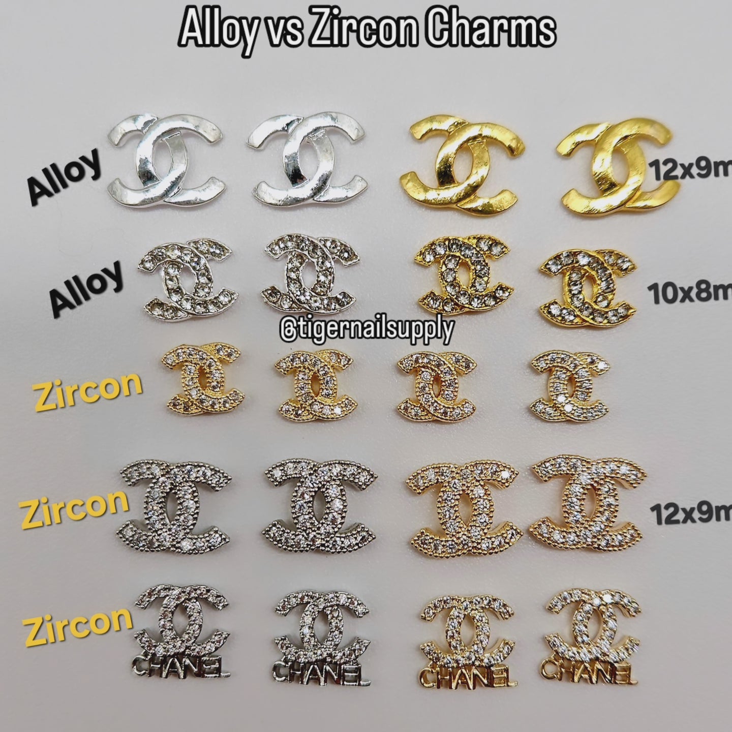 Luxury Logo (C.c) Nail Charms Alloy and Zircon High Quality