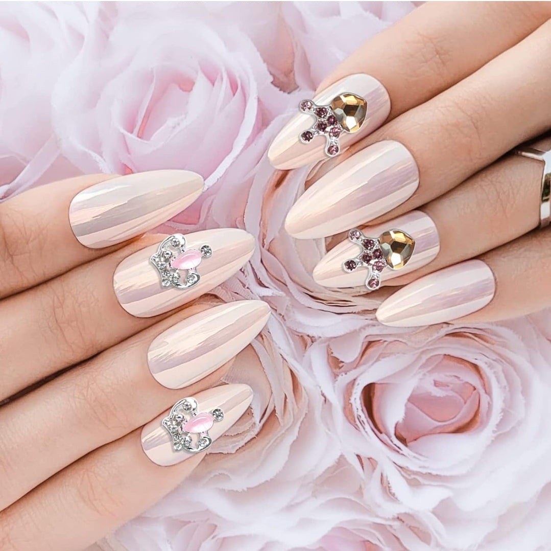 24pcs Crowns Hearts Bows Dollar Sign Alloy Nail Charms 3D Nail Art Rhinestone Crystal 6 Grid Wheel