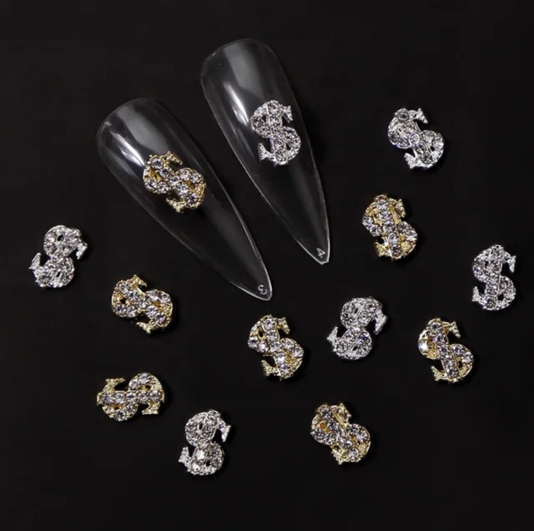 24pcs Crowns Hearts Bows Dollar Sign Alloy Nail Charms 3D Nail Art Rhinestone Crystal 6 Grid Wheel