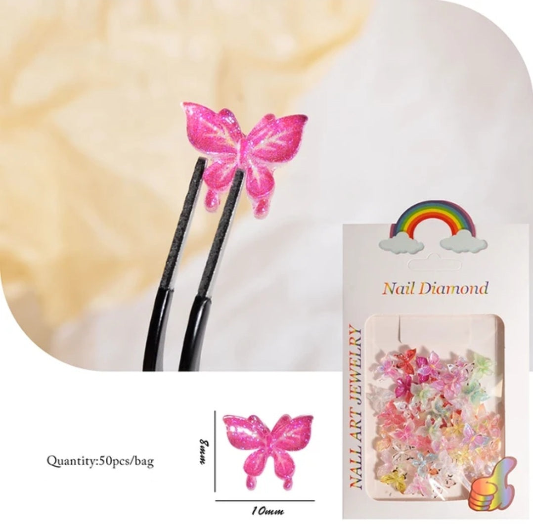 50pcs Resin Butterflies Gradient Color 3D Nail Charm Art Decoration