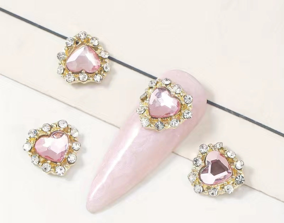 5pcs Hearts Bling 3D Zircon Rhinestone