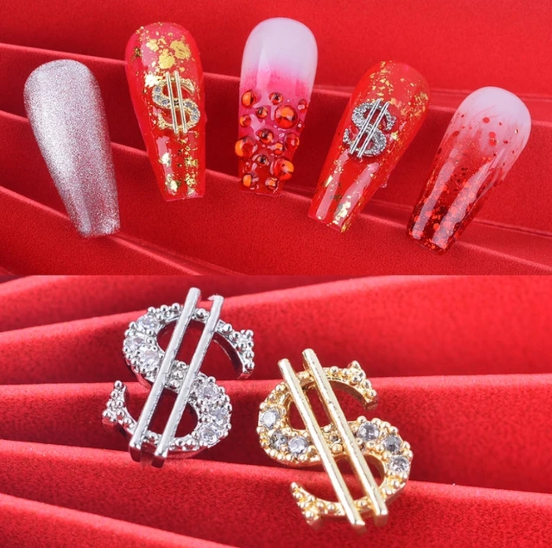 Dollar Sign Nail Charm in Bag Zircon Diamond