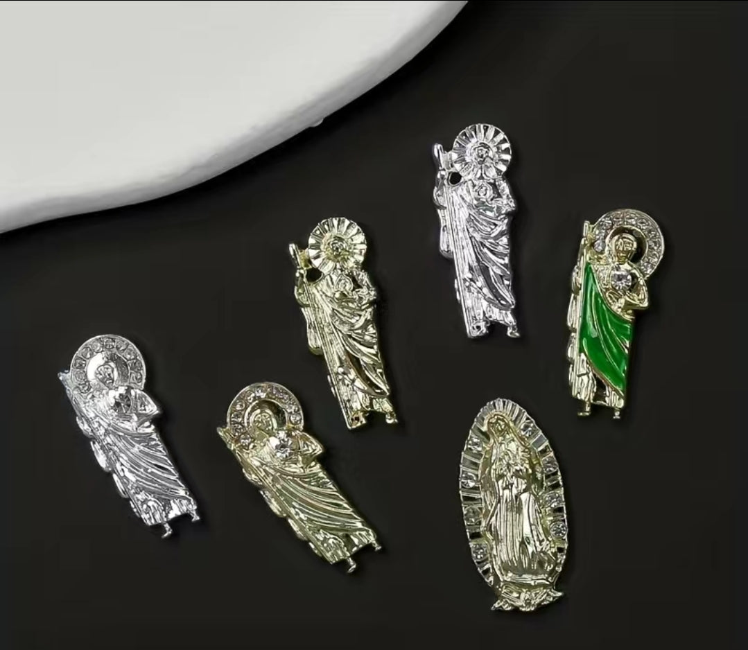 5pcs 3D San Judas Virgin Mary Nail Charms Alloy