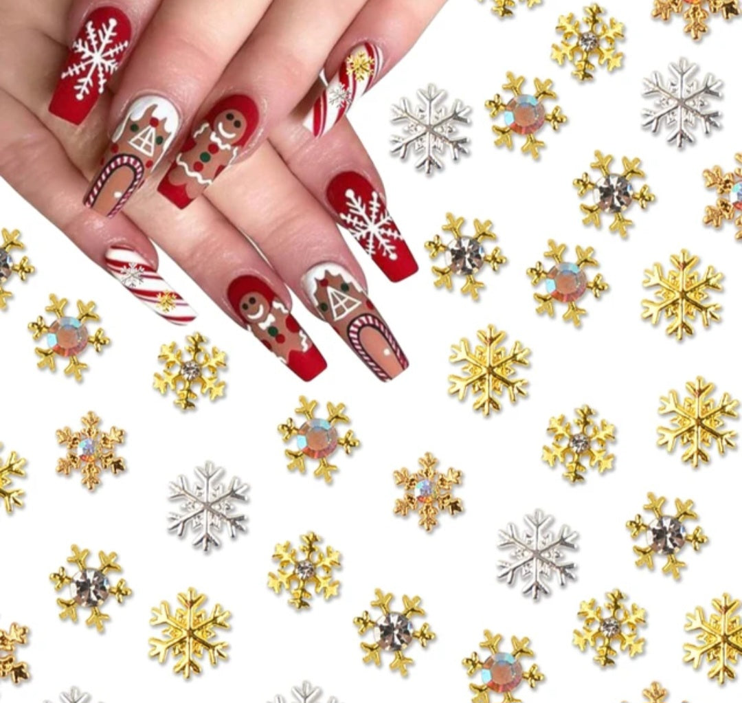 Small Snowflakes Gold Silver Nail Charms