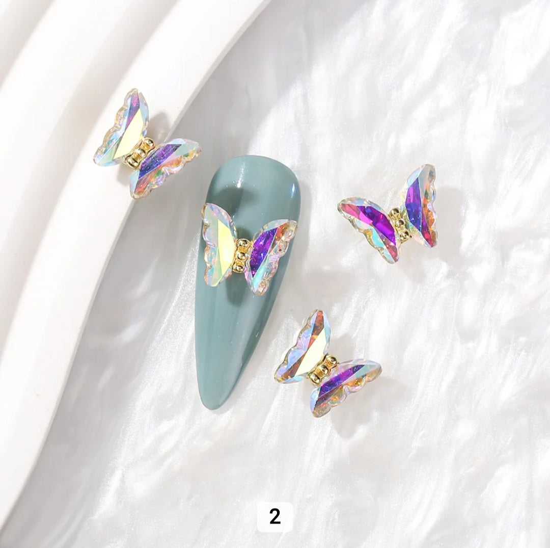 3D Crystal Butterfly Nail Charms Colorful