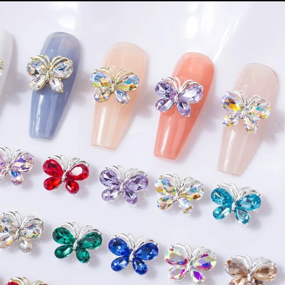 3D Butterfly Zircon Diamond Silver Back Nail Charms / Encantos de uñas de mariposa