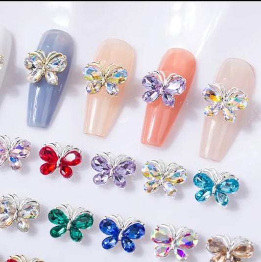 3D Butterfly Zircon Diamond Silver Back Nail Charms / Encantos de uñas de mariposa