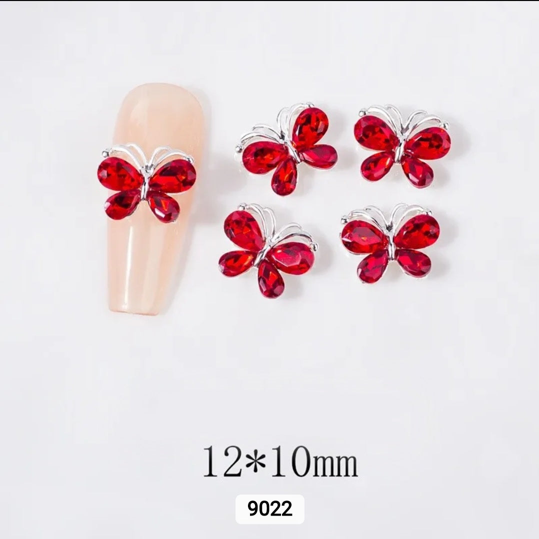 3D Butterfly Zircon Diamond Silver Back Nail Charms / Encantos de uñas de mariposa