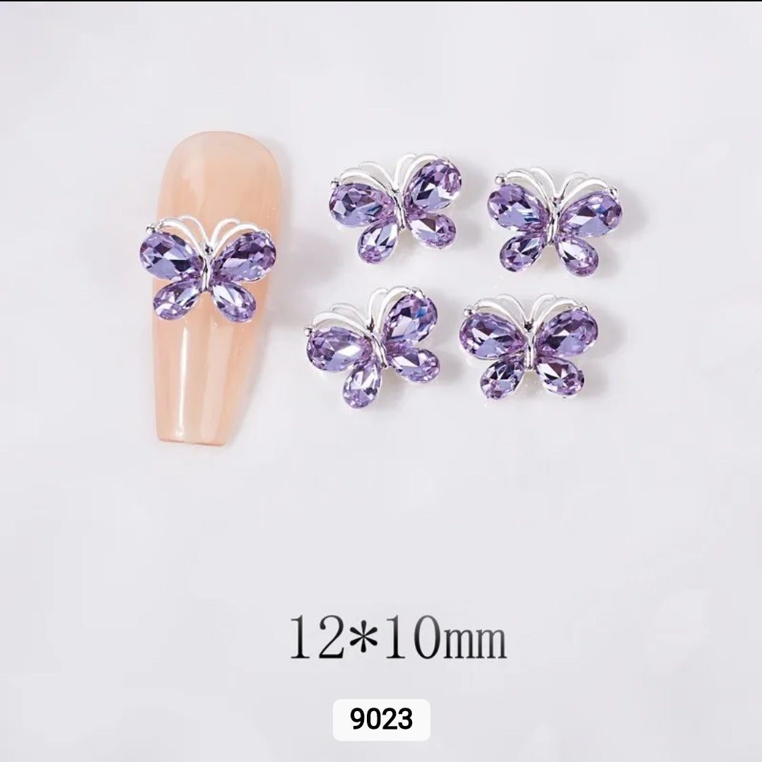 3D Butterfly Zircon Diamond Silver Back Nail Charms / Encantos de uñas de mariposa