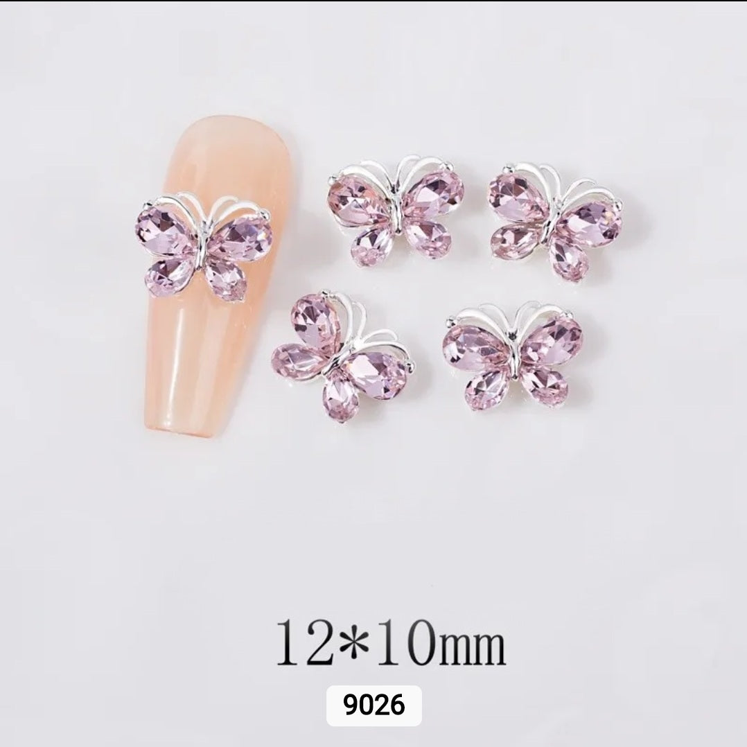 3D Butterfly Zircon Diamond Silver Back Nail Charms / Encantos de uñas de mariposa