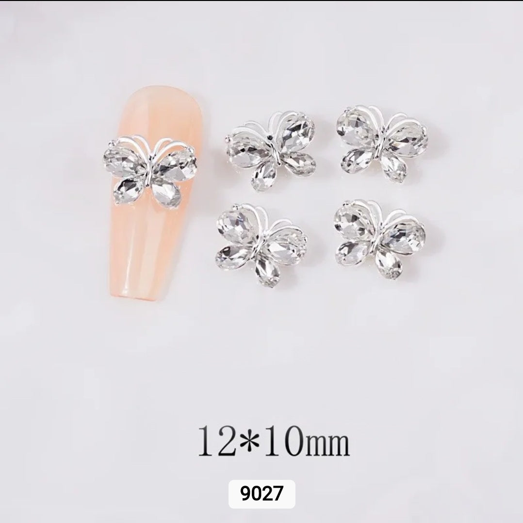 3D Butterfly Zircon Diamond Silver Back Nail Charms / Encantos de uñas de mariposa