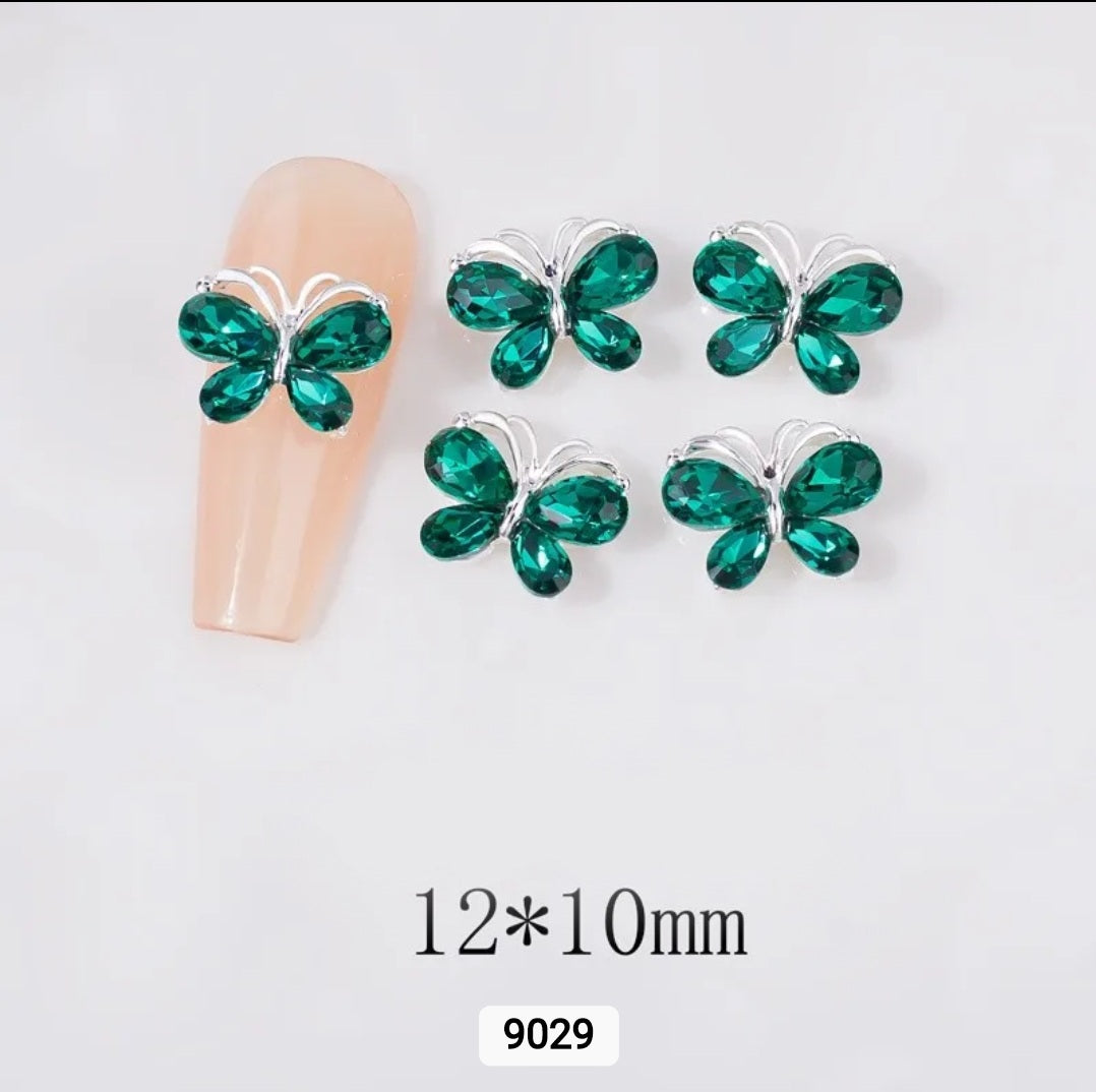 3D Butterfly Zircon Diamond Silver Back Nail Charms / Encantos de uñas de mariposa