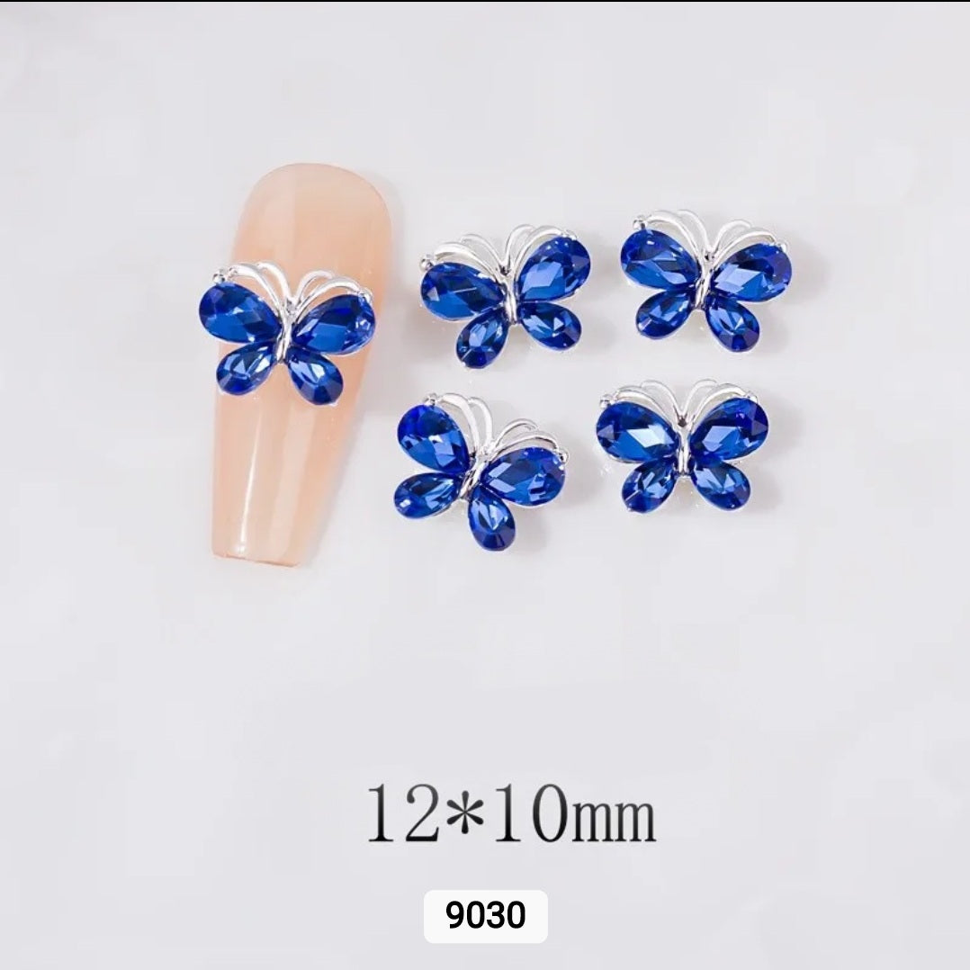 3D Butterfly Zircon Diamond Silver Back Nail Charms / Encantos de uñas de mariposa