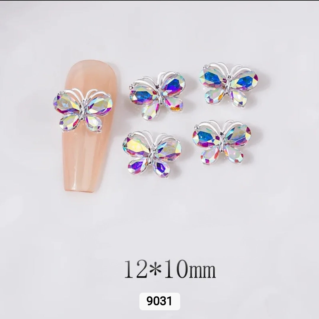 3D Butterfly Zircon Diamond Silver Back Nail Charms / Encantos de uñas de mariposa