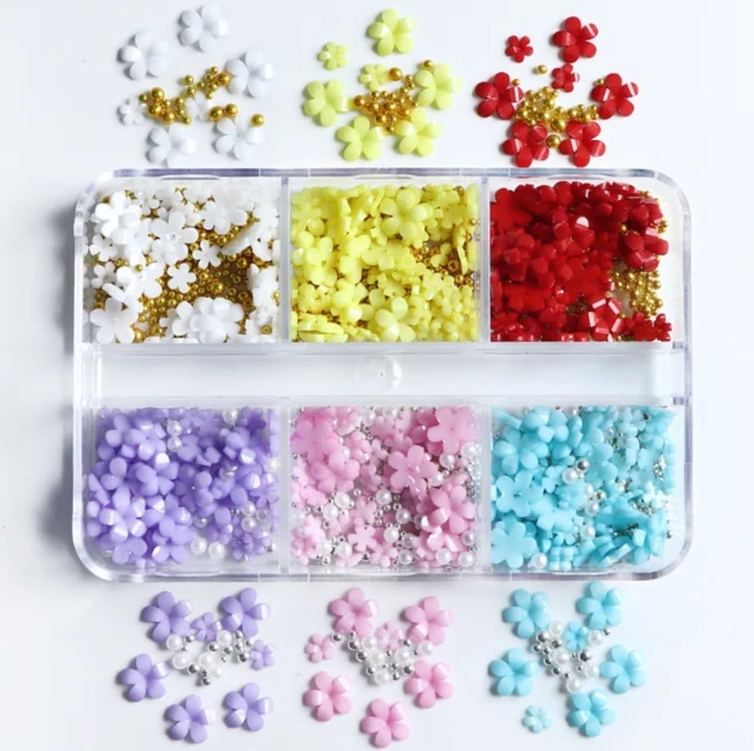 3D Acrylic Resin Flower 5 Petals 6 or 12 Grid Box Colorful Flowers Nail Art Decoration