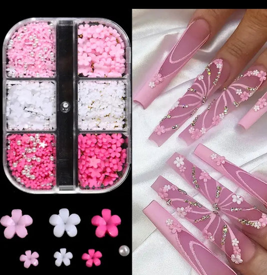 3D Acrylic Resin Flower 5 Petals 6 or 12 Grid Box Colorful Flowers Nail Art Decoration