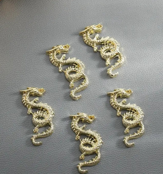 5pcs Dragon Nail Charms Gold Silver