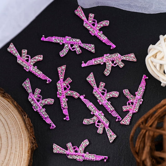 5pcs Pink Silver Gold Gun Rifle Nail Charms with Rhinestone