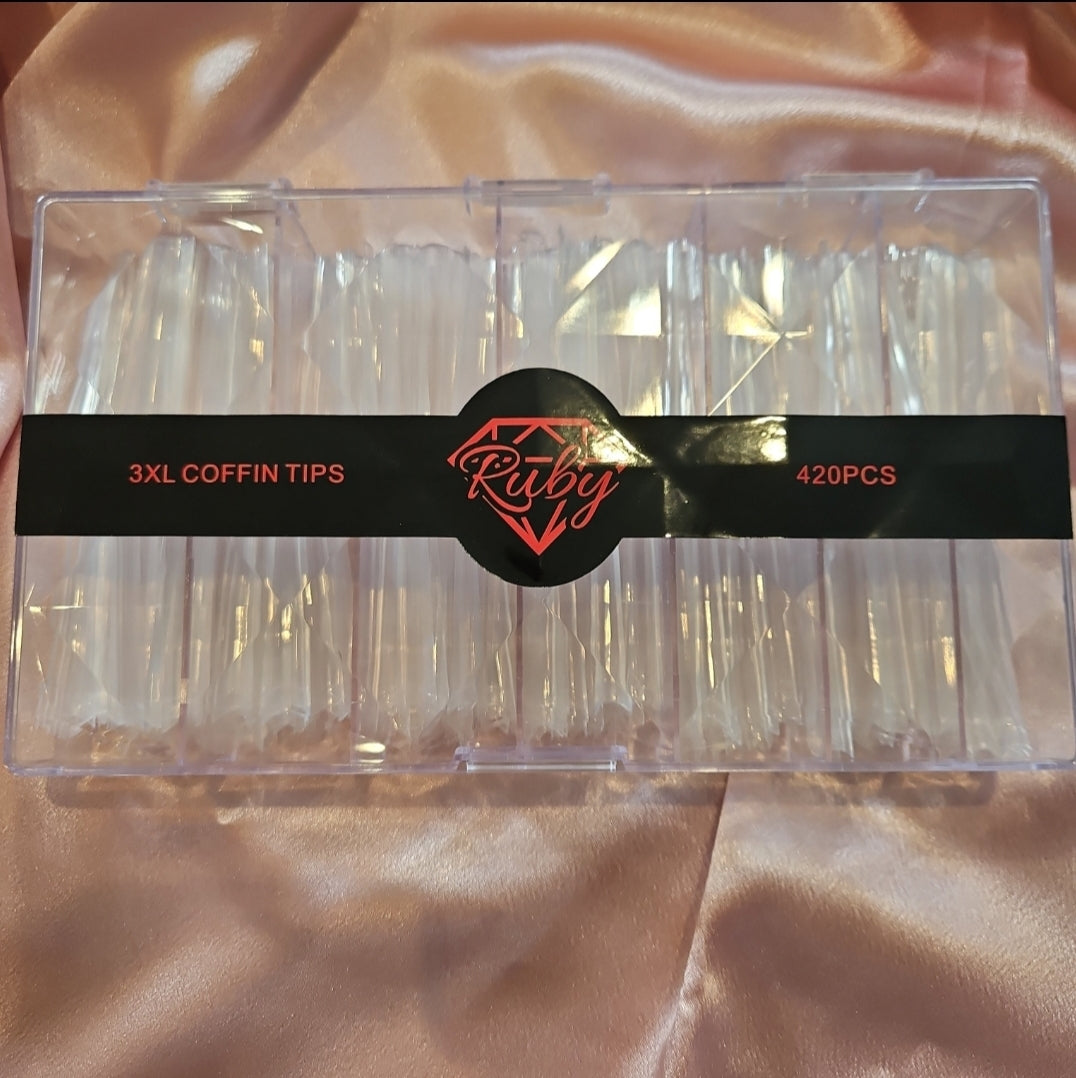 Ruby Nail Tip Boxes Pink, Clear, C Curve, No C, Square Coffin Stiletto Almond