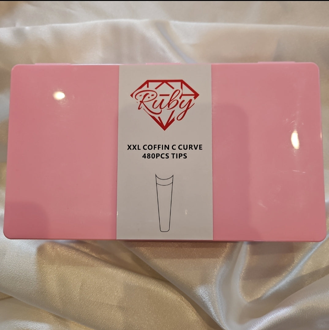 Ruby Nail Tip Boxes Pink, Clear, C Curve, No C, Square Coffin Stiletto Almond