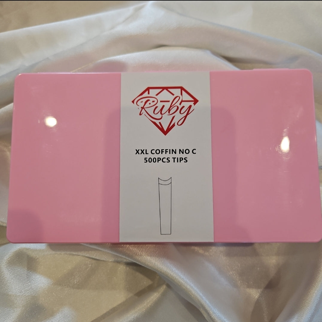 Ruby Nail Tip Boxes Pink, Clear, C Curve, No C, Square Coffin Stiletto Almond