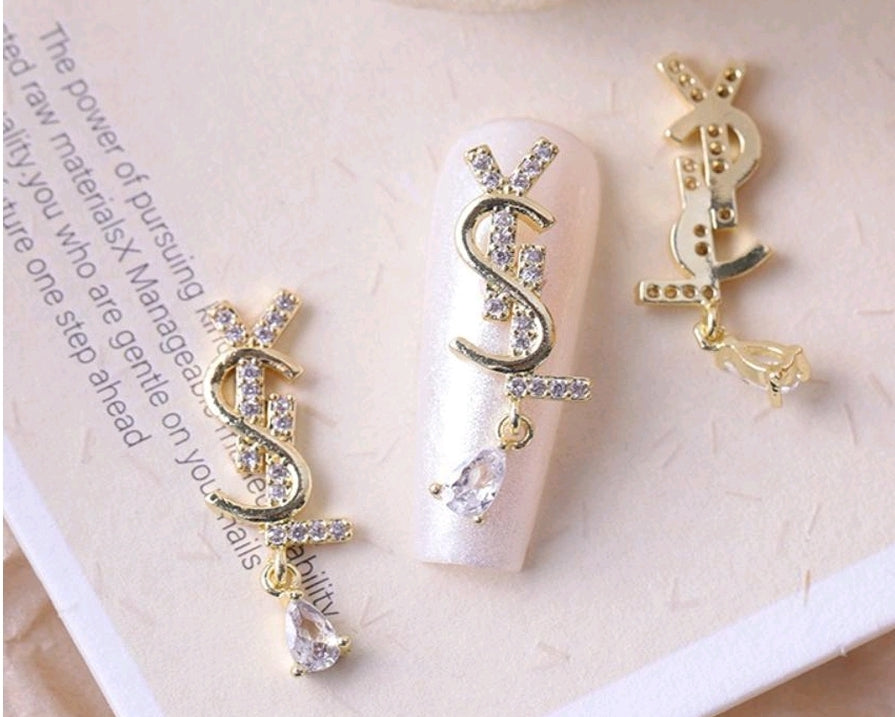 Luxury Logo (y.sl) Nail Charms Alloy and Zircon High Quality