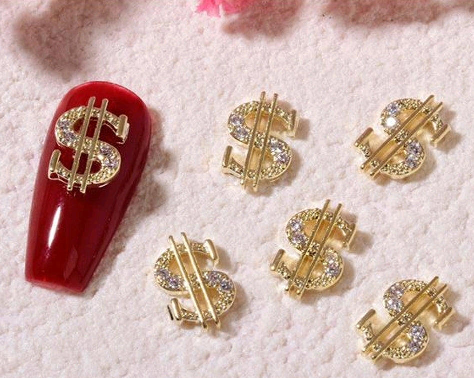 Dollar Sign Nail Charm in Bag Zircon Diamond