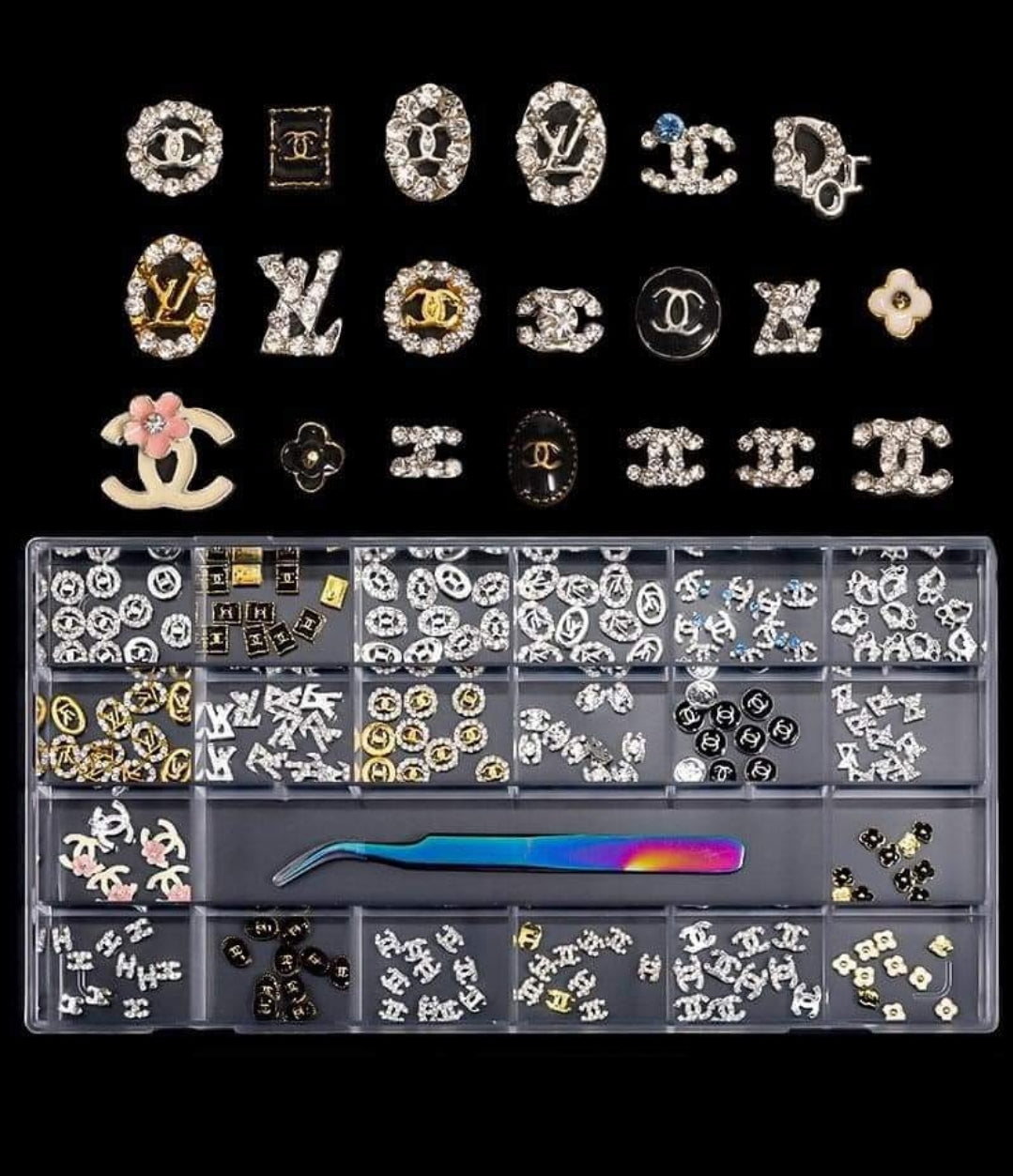 Luxury Logo (C.c) Nail Charms Alloy and Zircon High Quality