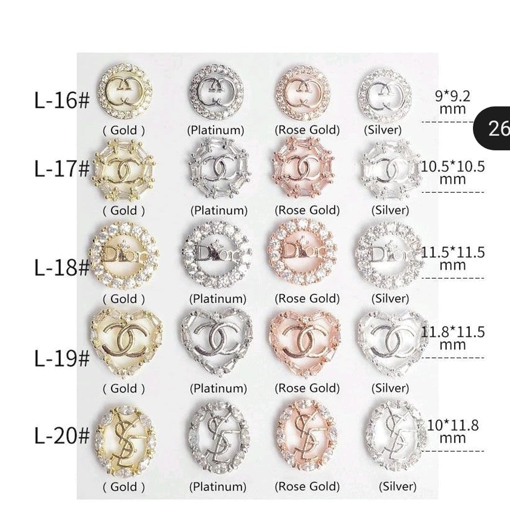Luxury Logo (l.v.) Nail Charms Alloy and Zircon High Quality
