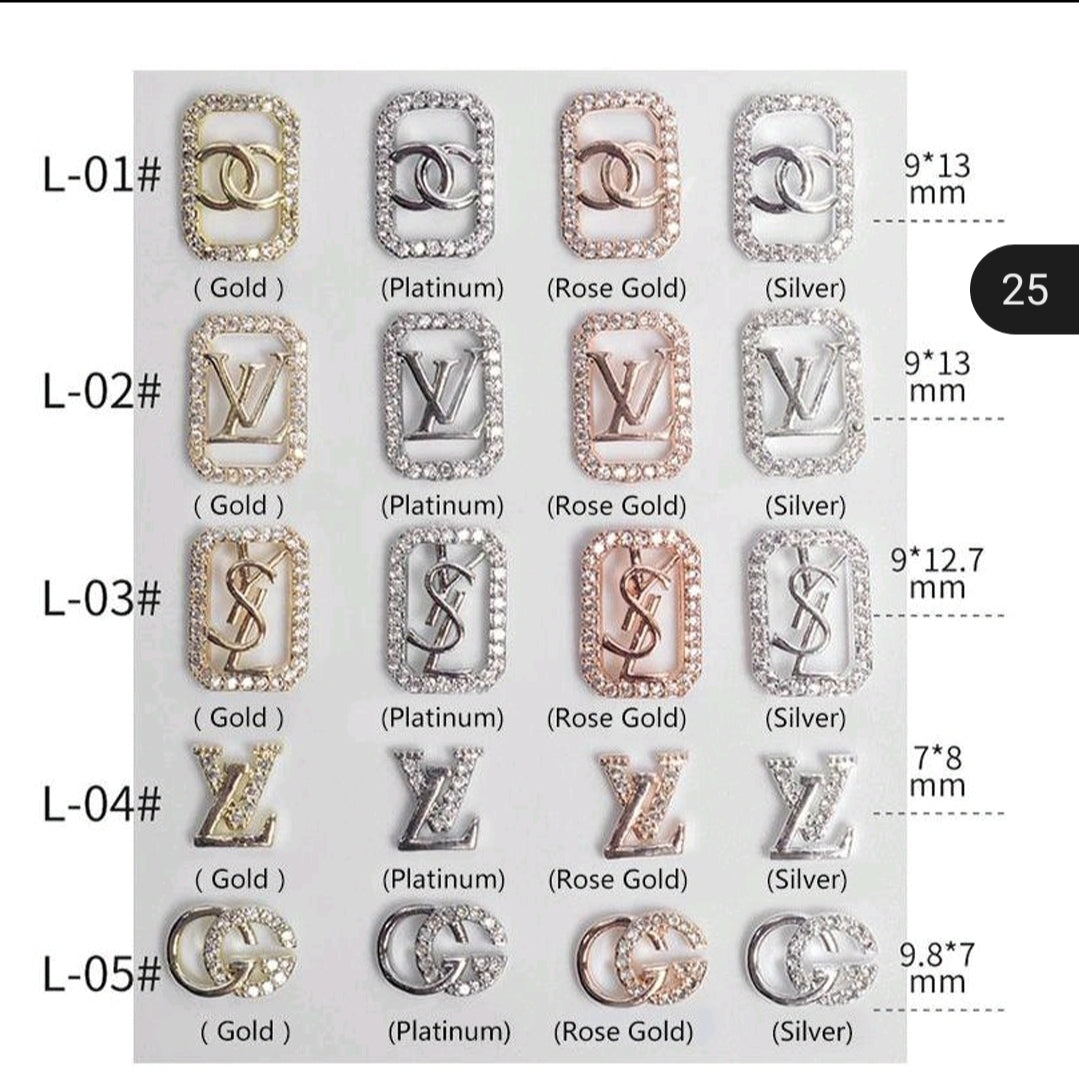 Luxury Logo (g.g) Nail Charms Alloy and Zircon High Quality