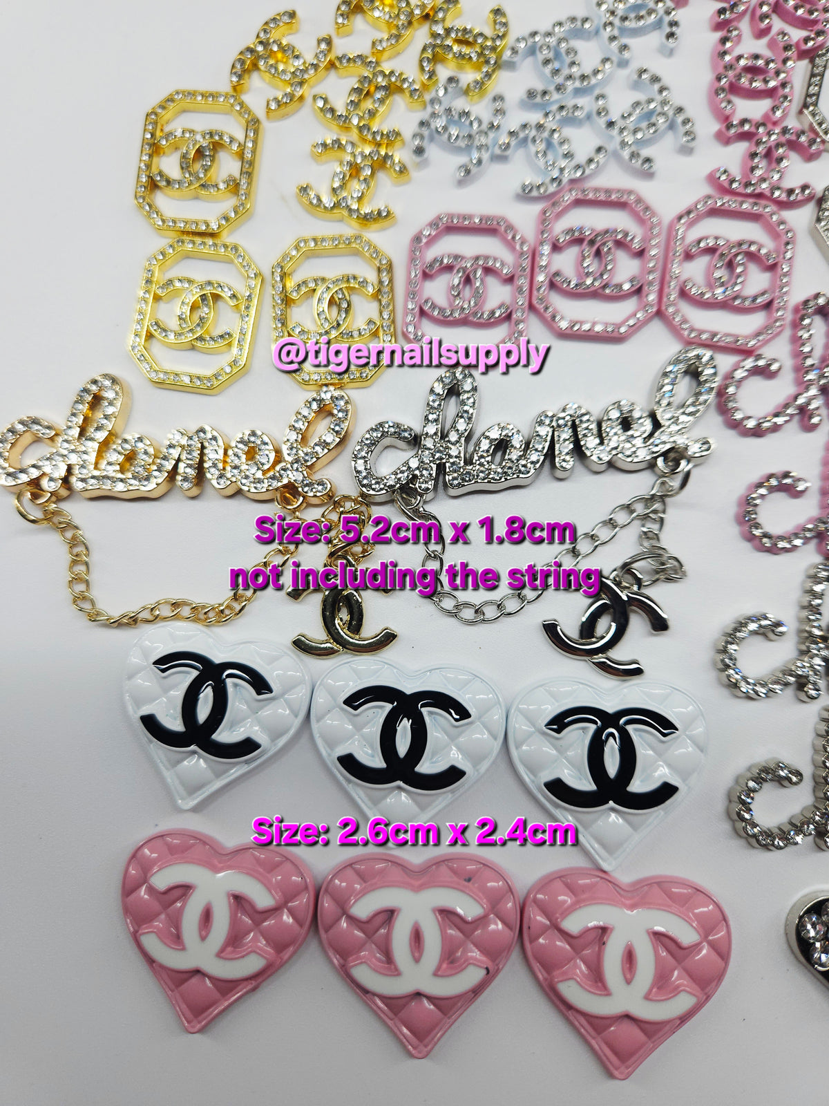 Junk Charms #1: CHANEL Brand Logos Large and Small Junk Charms Designer Luxury Charms for Nails, Phone Cases, Bags, Arts and Crafts