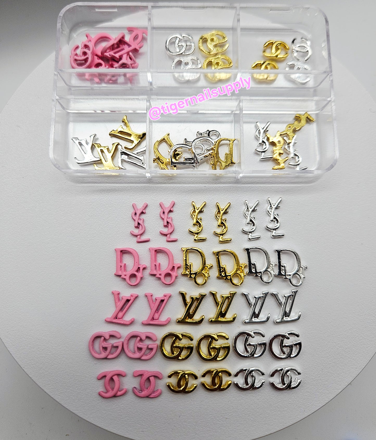 Luxury Logo (C.c) Nail Charms Alloy and Zircon High Quality