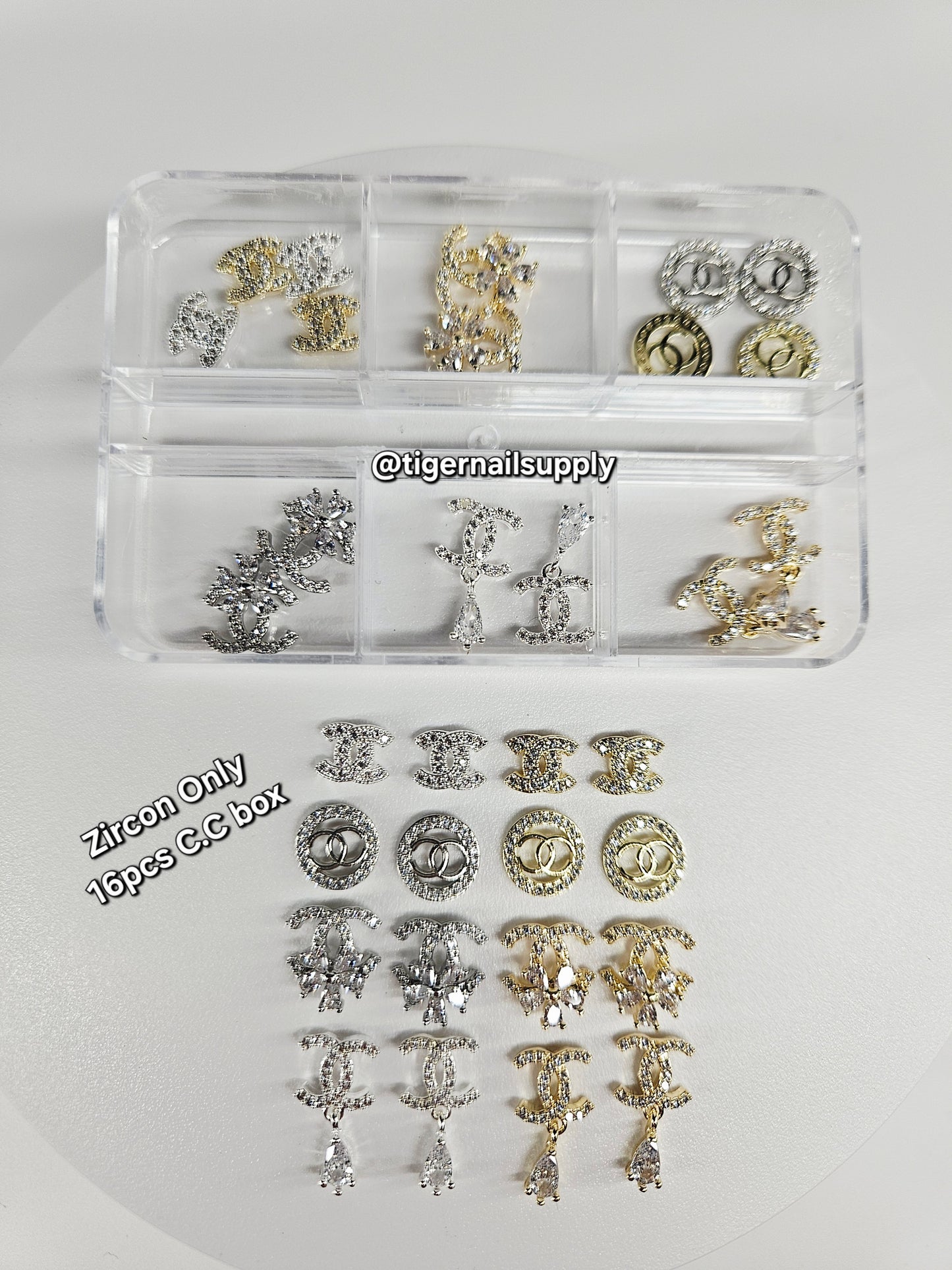 Luxury Logo (C.c) Nail Charms Alloy and Zircon High Quality