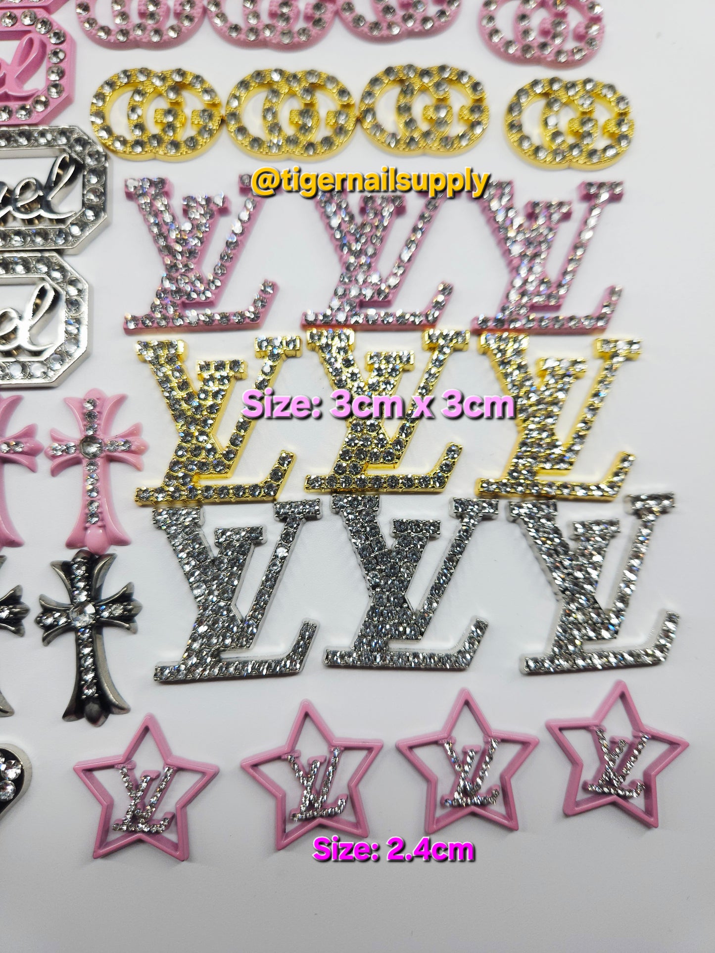 Listing 1 of 3: Large Junk Charms Designer BRAND LOGOS Luxury Charms for Nails, Phone Cases, Bags, Arts and Crafts