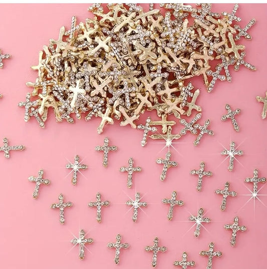 Cross Nail Charms Zircon and Alloy Styles