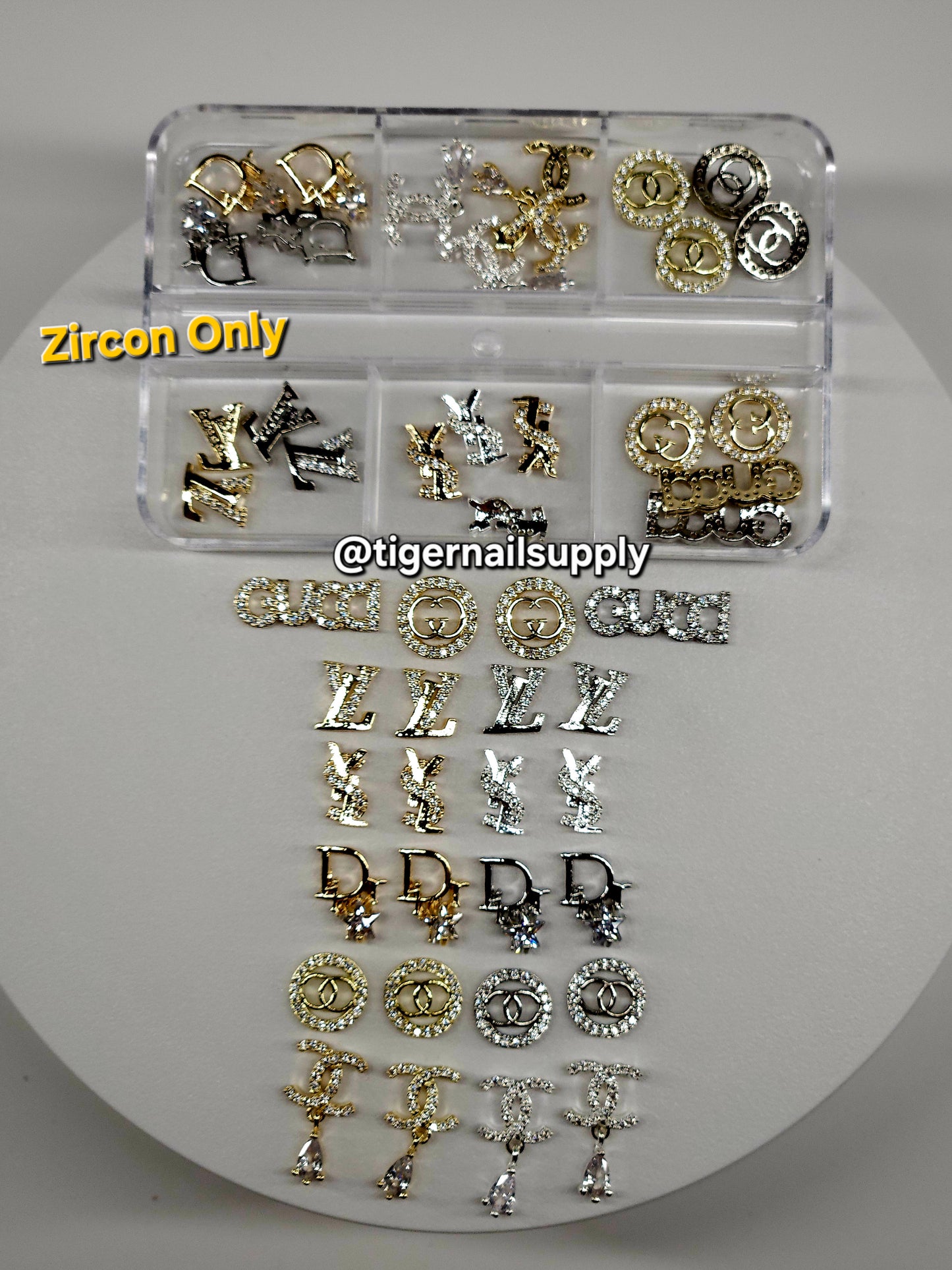 Luxury Logo (C.c) Nail Charms Alloy and Zircon High Quality