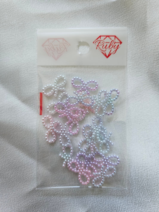 20 pcs Bows Pearl Nail Charms in White and Light Multicolor
