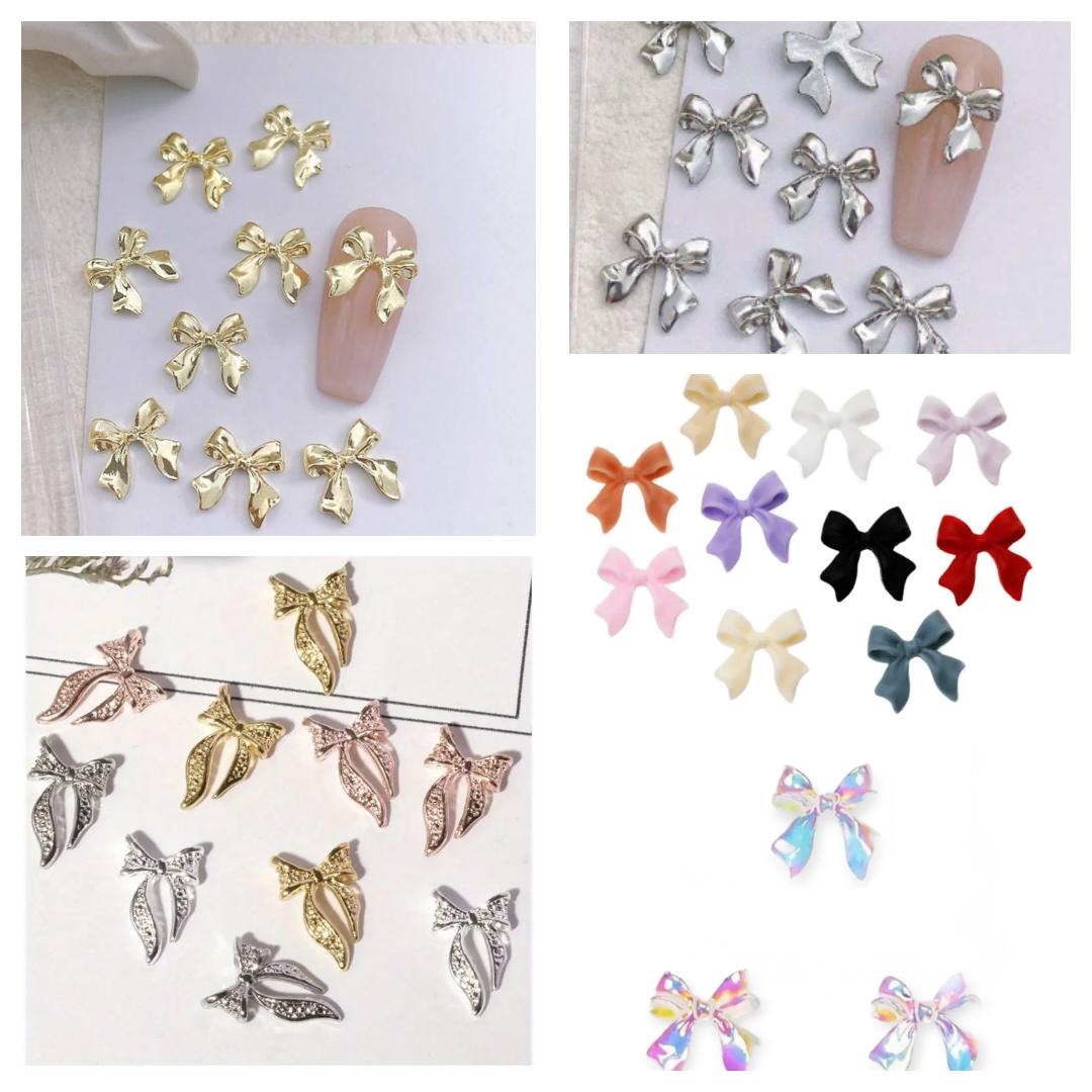 3D Bows Nail Charms Resin Metal 10pcs