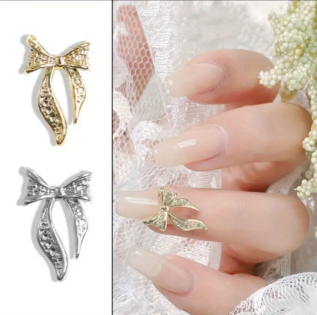 3D Bows Nail Charms Resin Metal 10pcs