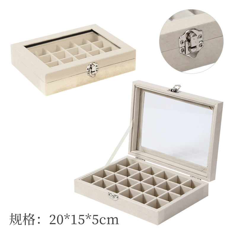Empty Pink Velvet Box 24 Grid Jewelry Ring Nail Charms Display Organizer Box Tray Storage