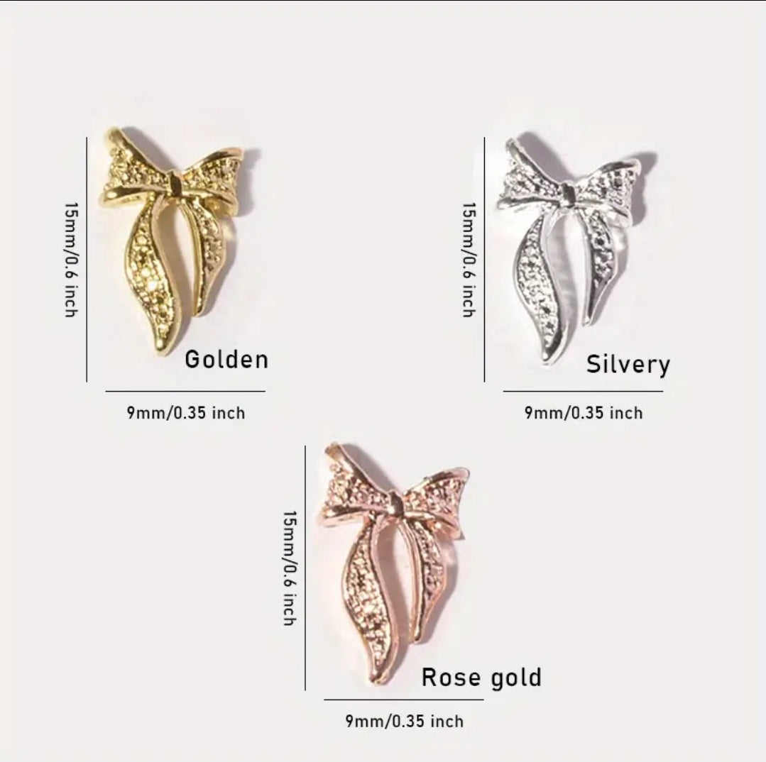 3D Bows Nail Charms Resin Metal 10pcs